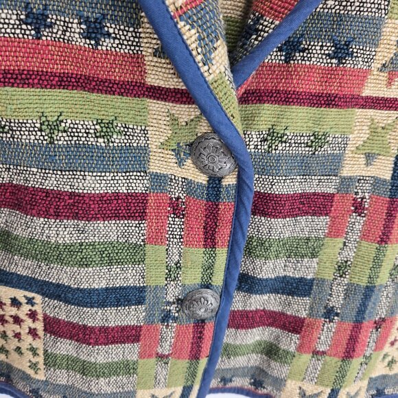 Drapers and Damons Medium  cotton Patriotic print woven 2 button blazer Flag VTG - Picture 5 of 11